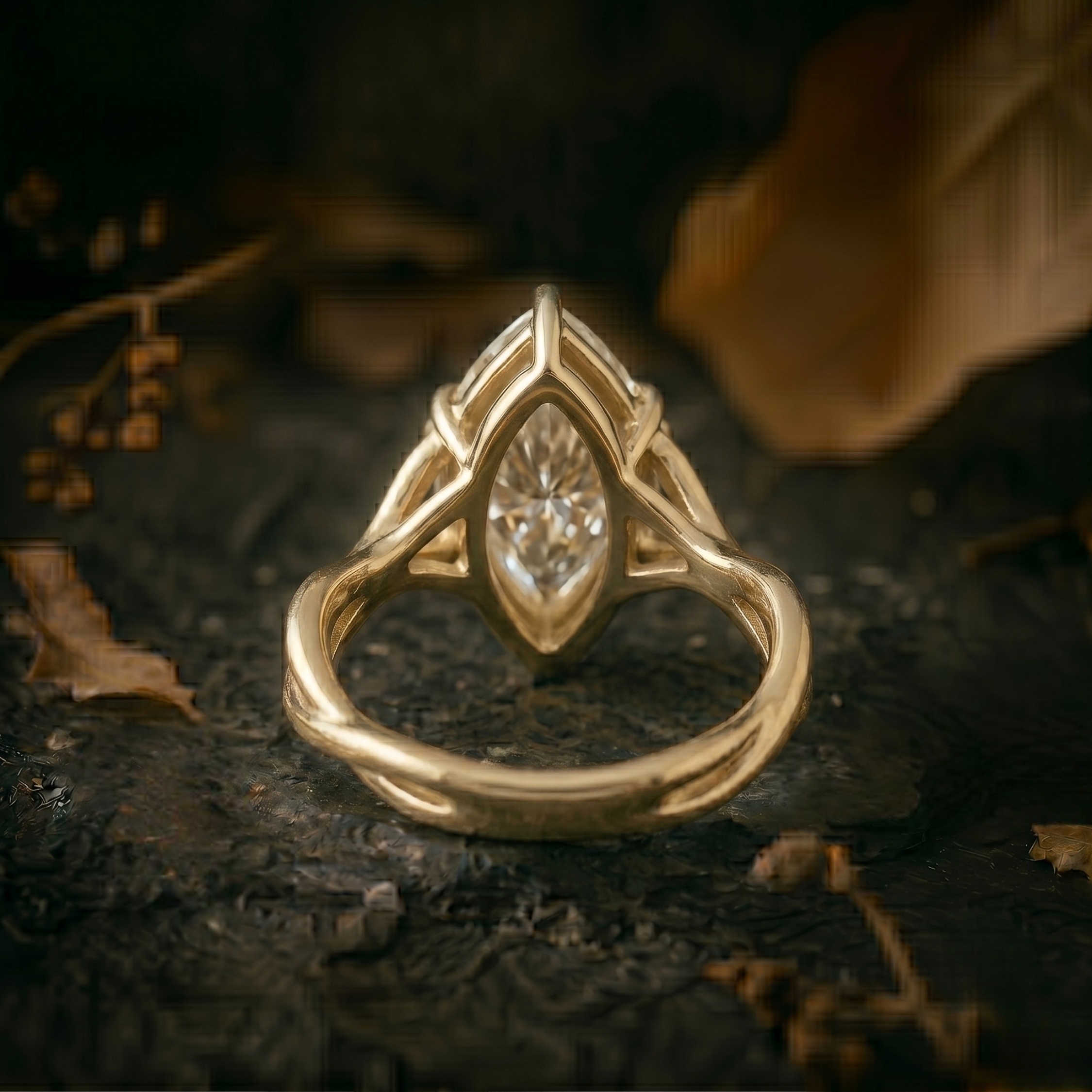 Vintage Marquise Cut Moissanite Engagement Ring, Delicate 14k Solid Gold Women's Twisted Band Diamond Wedding Ring, Anniversary Gift For Her