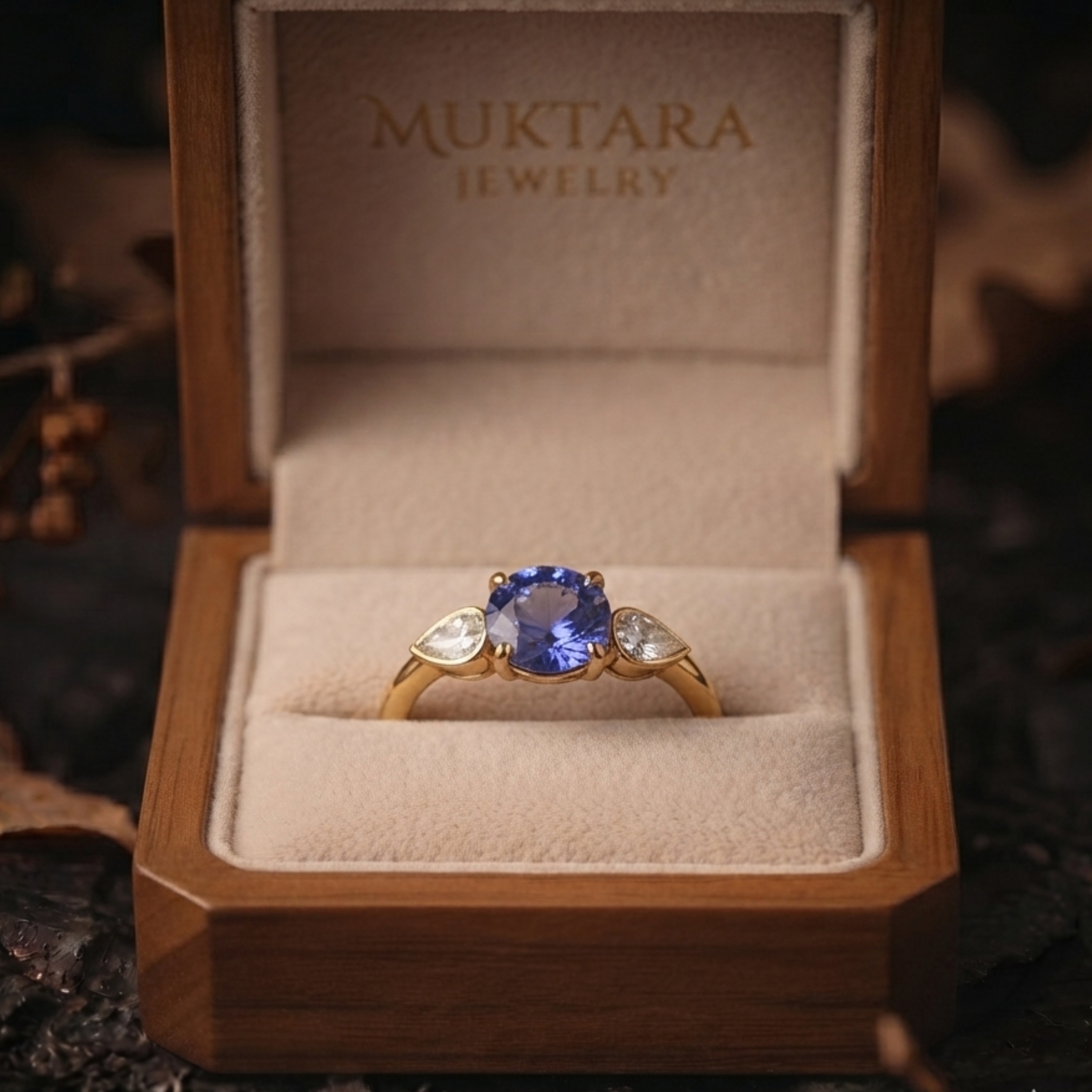 Unique Round Cut Tanzanite Engagement Ring, Pear Cut Tanzanite Moissanite Solitaire Wedding Ring, Vintage Inspired Birthstone Ring December