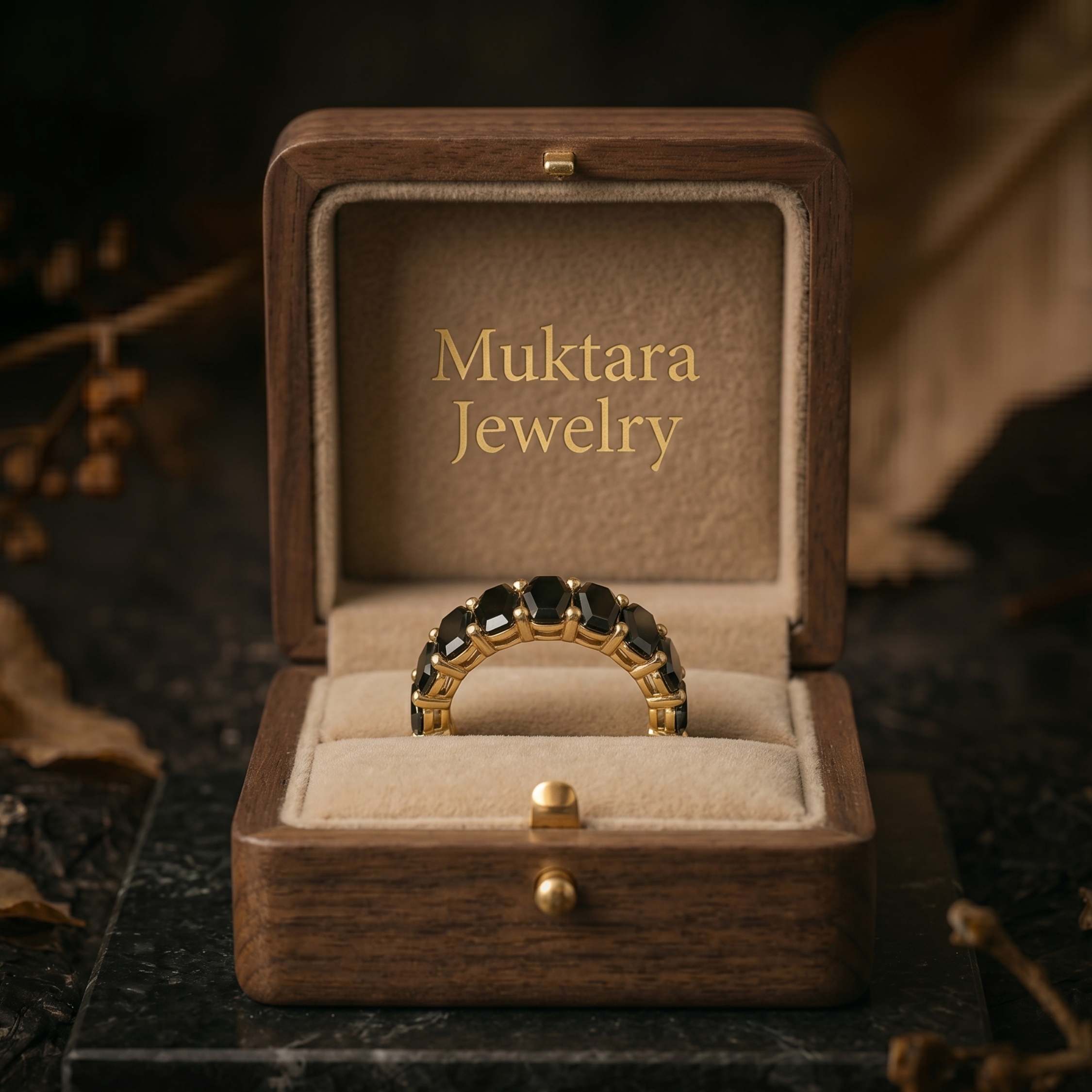 Black Onyx Eternity Wedding Band/14K Gold Coffin Cut Promise Ring/Matching Bridal Chevron Stacking Ring/Minimalist Anniversary Gift for Her