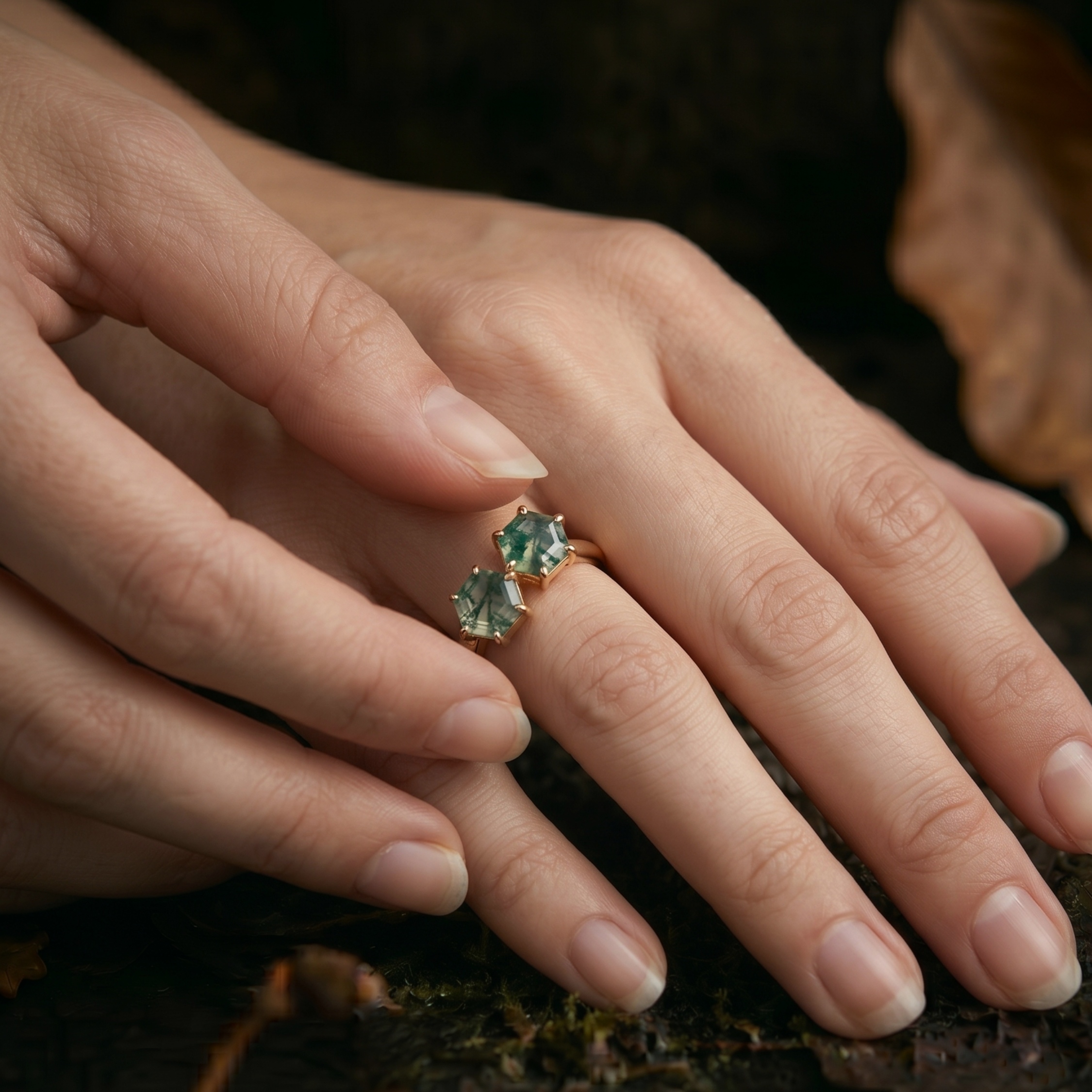 Unique Double Hexagon Cut Green Moss Agate Ring/Vintage Bezel Set Bridal Jewelry/Promise Engagement Ring/ Anniversary Birthday gift for her