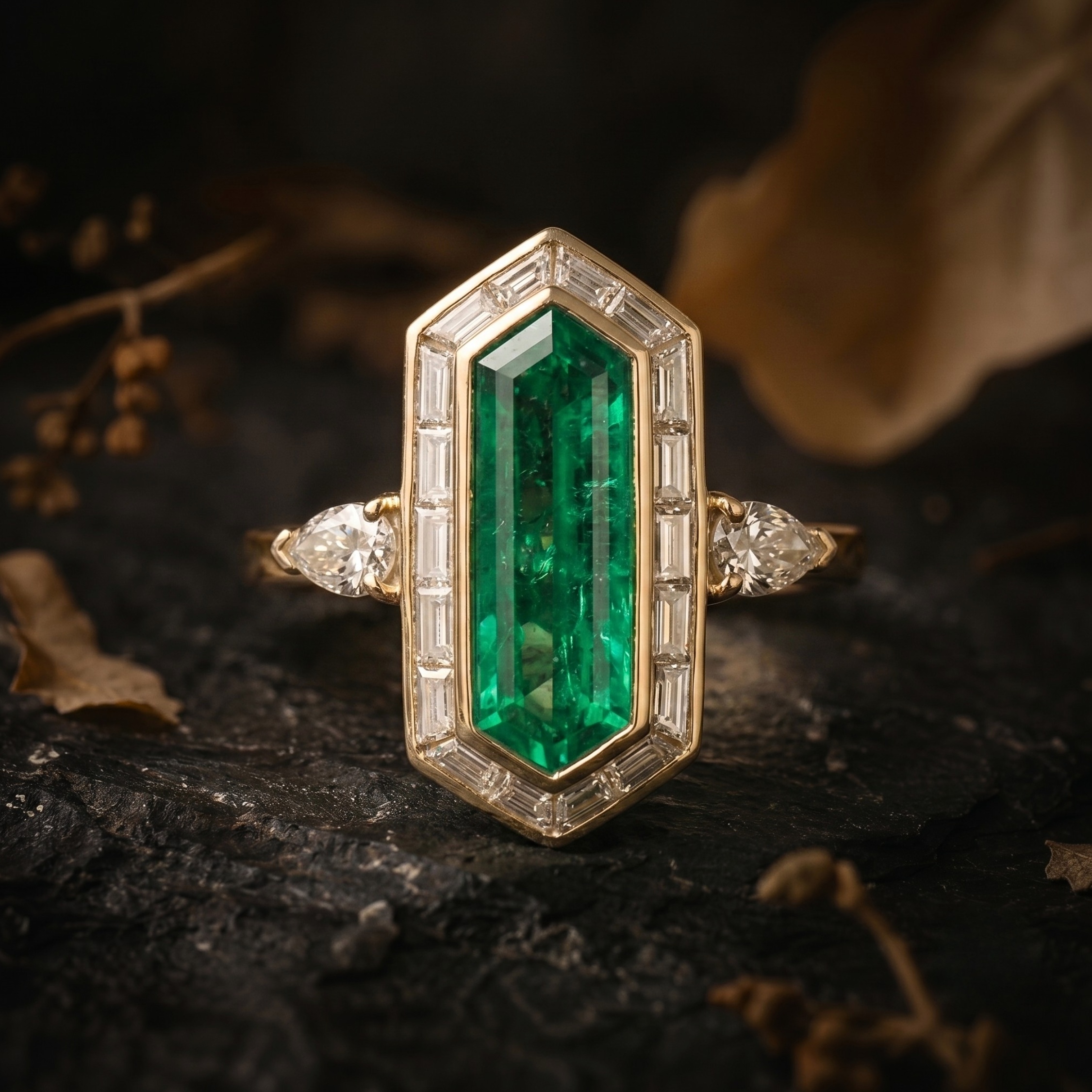 Elongated Emerald Cut Emerald Engagement Ring, May Birthstone Jewelry, Baguette Cut Moissanite Bridal Promise Ring, Anniversary Gift For Her