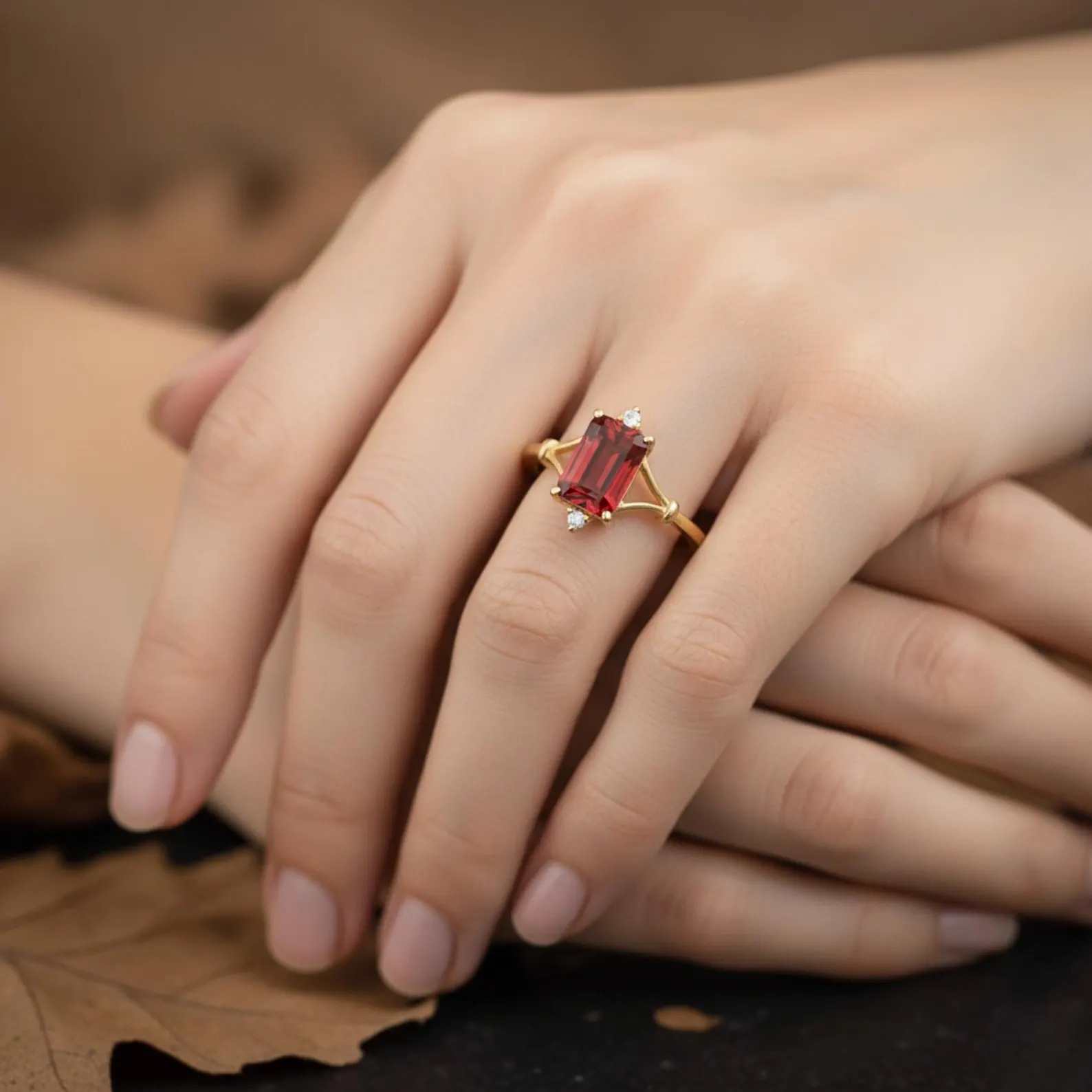 Emerald Cut Garnet Engagement Ring 14k Yellow Gold Red Garnet Wedding Ring Vintage Art Deco Solitaire Promise Ring Anniversary Gift for Her