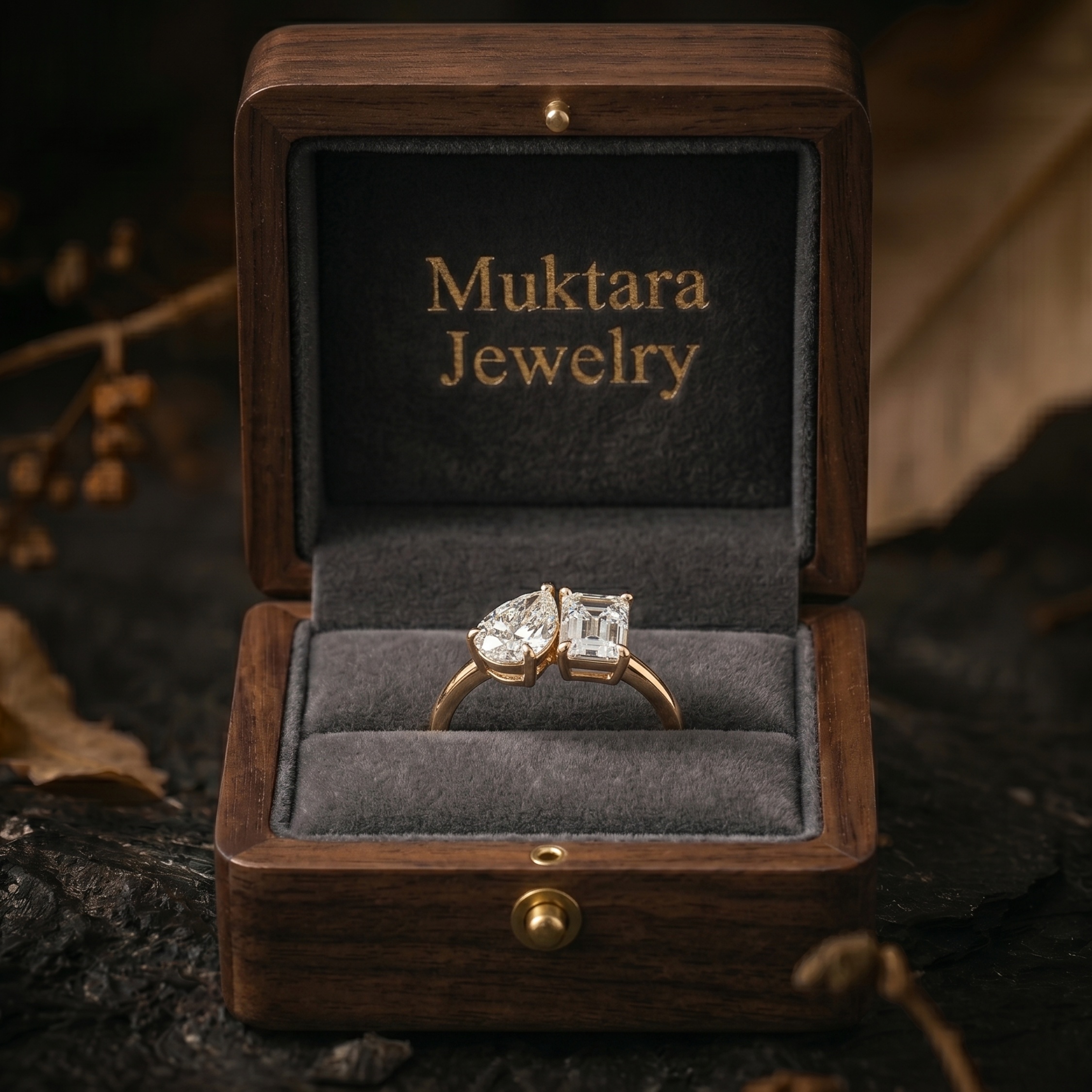 Moissanite Toi Et Moi Engagement Ring, Pear And Emerald Cut Promise Jewelry, Two-Stone Birthstone Statement Ring, Anniversary Birthday Gifts