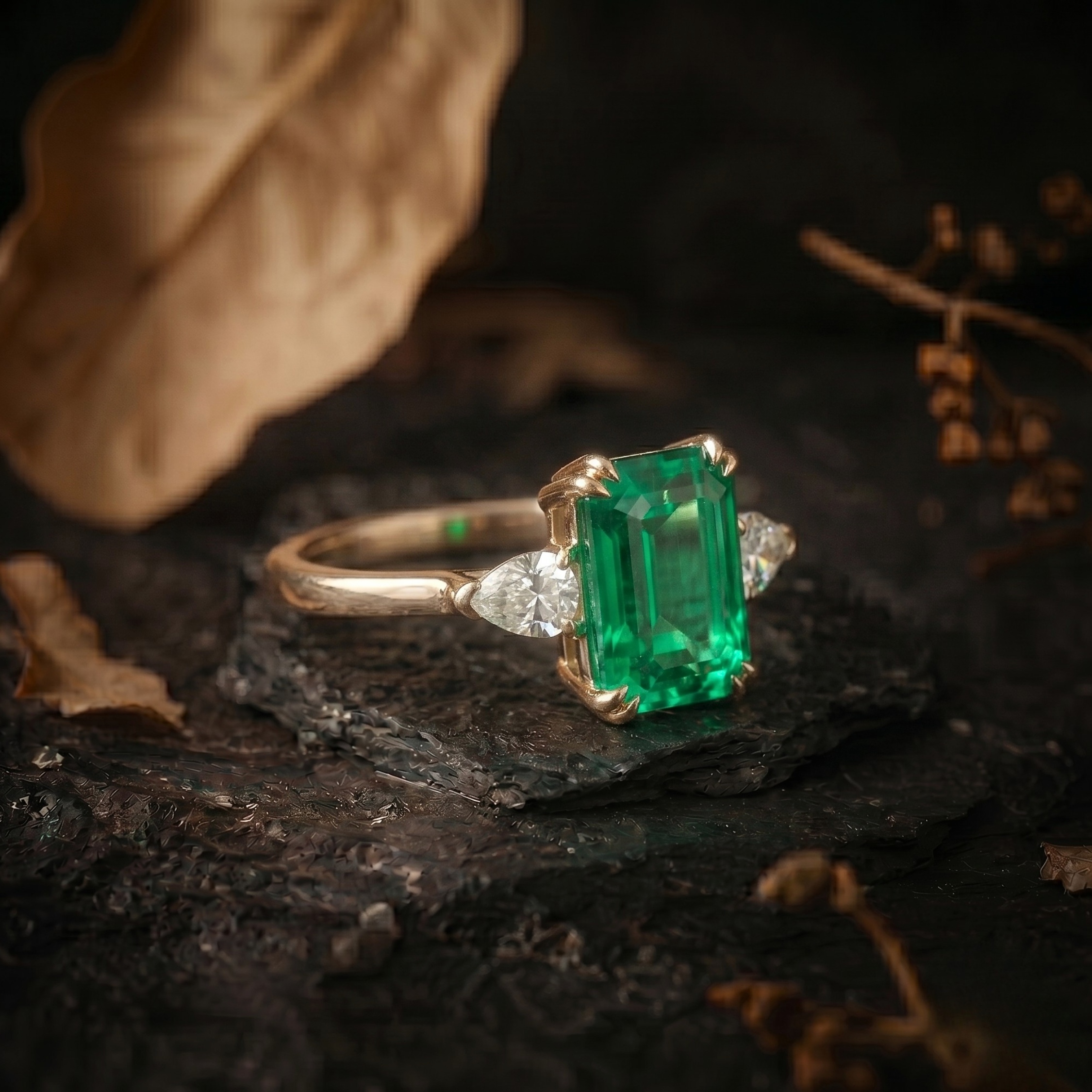 Emerald Cut Emerald Engagement Ring, May Birthstone Jewelry, 14k Gold Moissanite 3 Stone Promise Wedding Jewelry, Anniversary Birthday Gift
