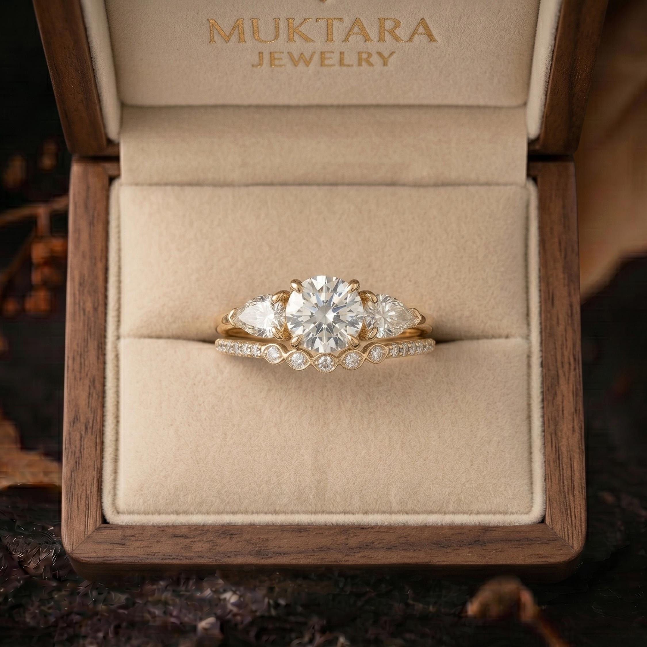 Vintage Moissanite Engagement Ring Set, Pear Diamond Wedding Ring Set, Promise Ring for Woman, 14K Solid Gold Anniversary Ring Set Gift Her