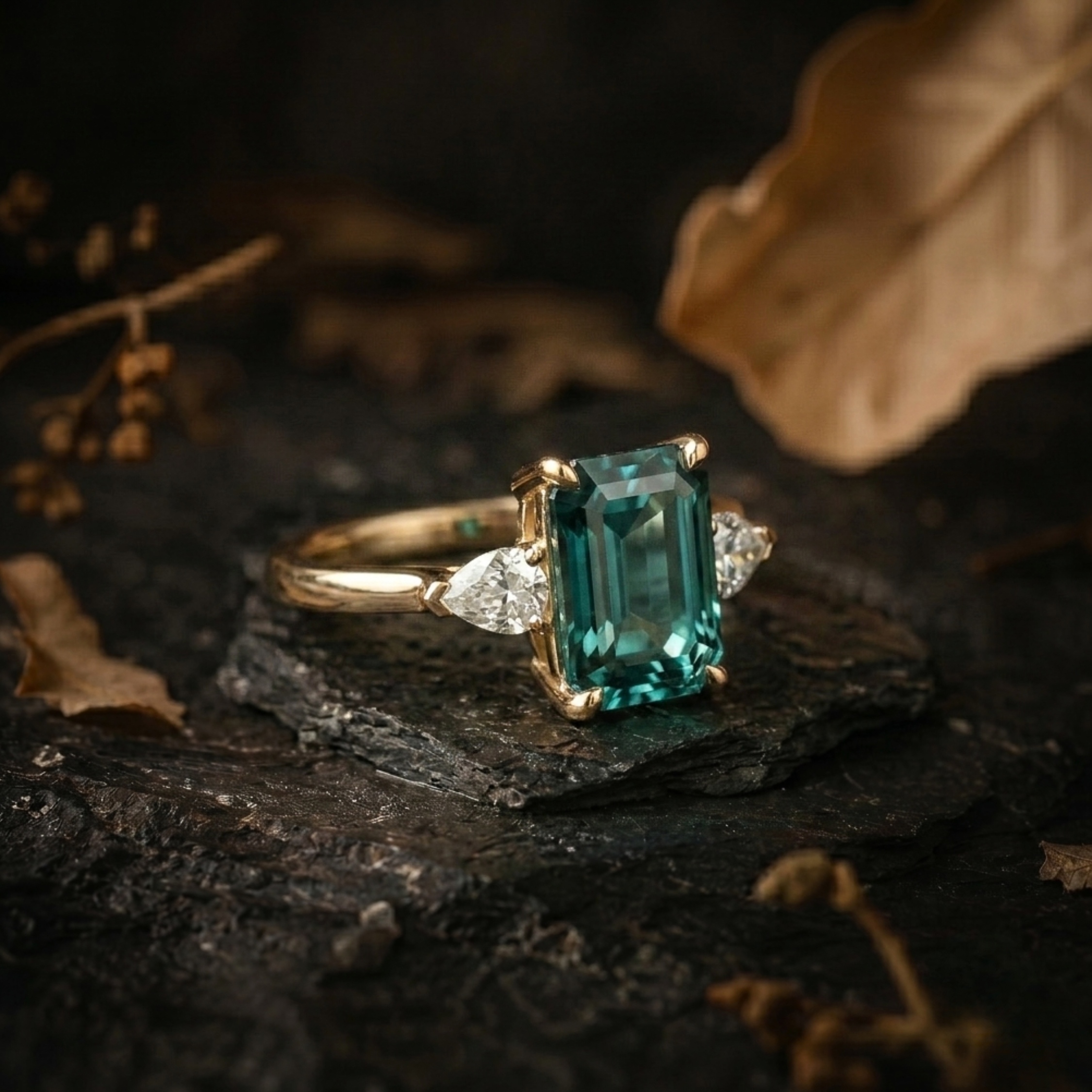 Emerald Cut Teal Montana Sapphire Engagement Ring, September Birthstone Promise Moissanite Wedding Ring, Anniversary Birthday Gifts For Her