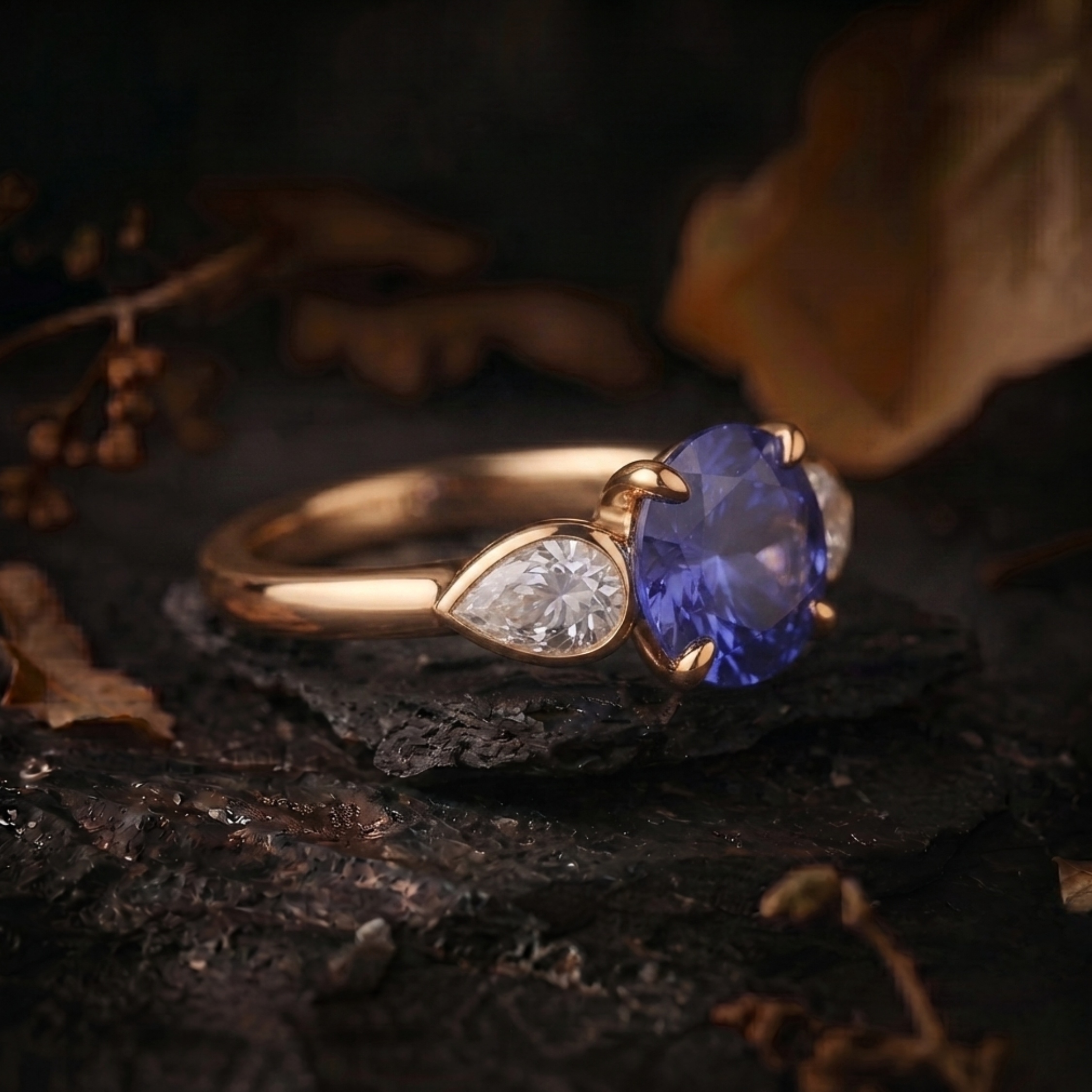 Unique Round Cut Tanzanite Engagement Ring, Pear Cut Tanzanite Moissanite Solitaire Wedding Ring, Vintage Inspired Birthstone Ring December