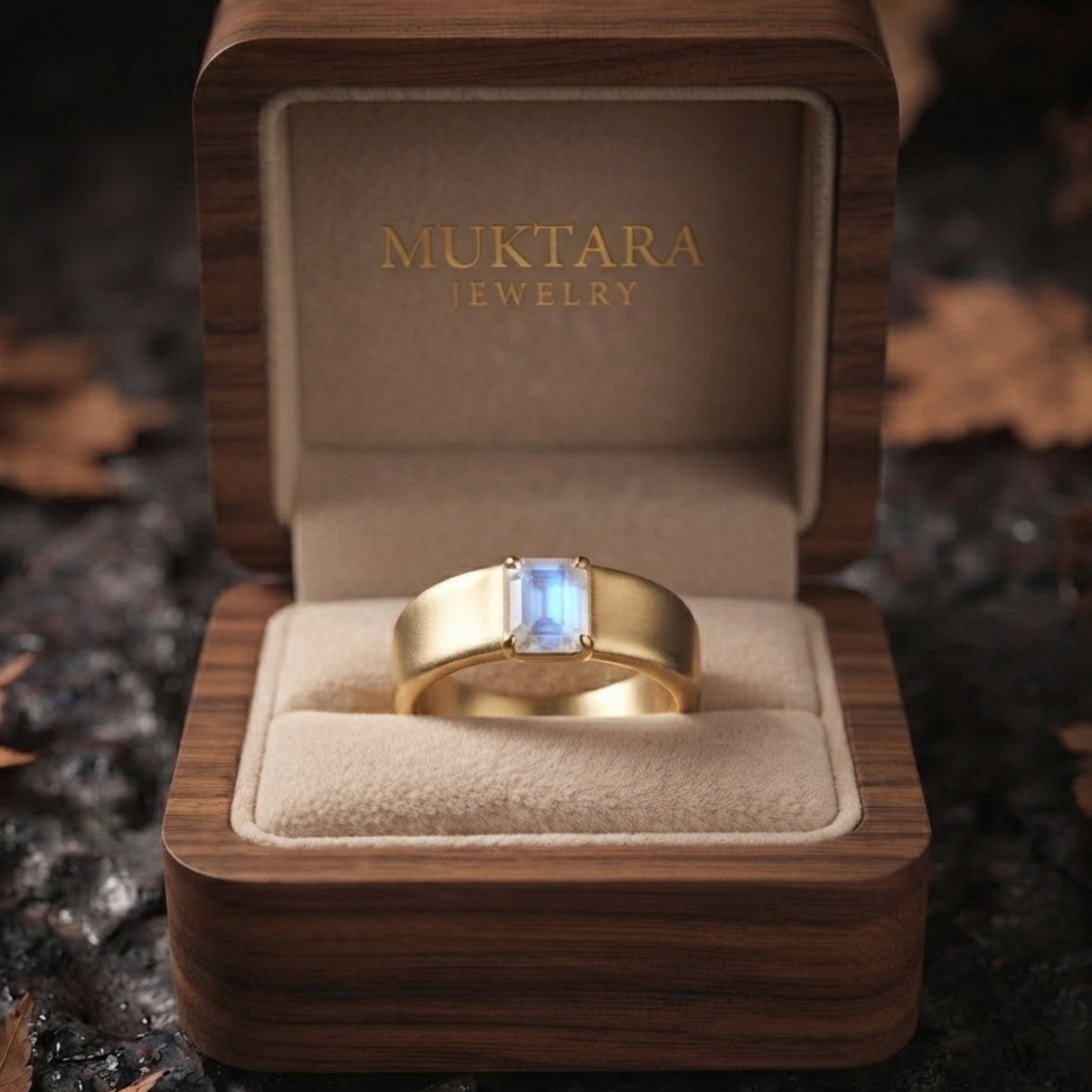 Rainbow Moonstone Emerald Cut Wedding Band, Bold Gold Men's Engagement Ring, Statement Unisex Heirloom Ring, Single Stone Ring Gift For Him