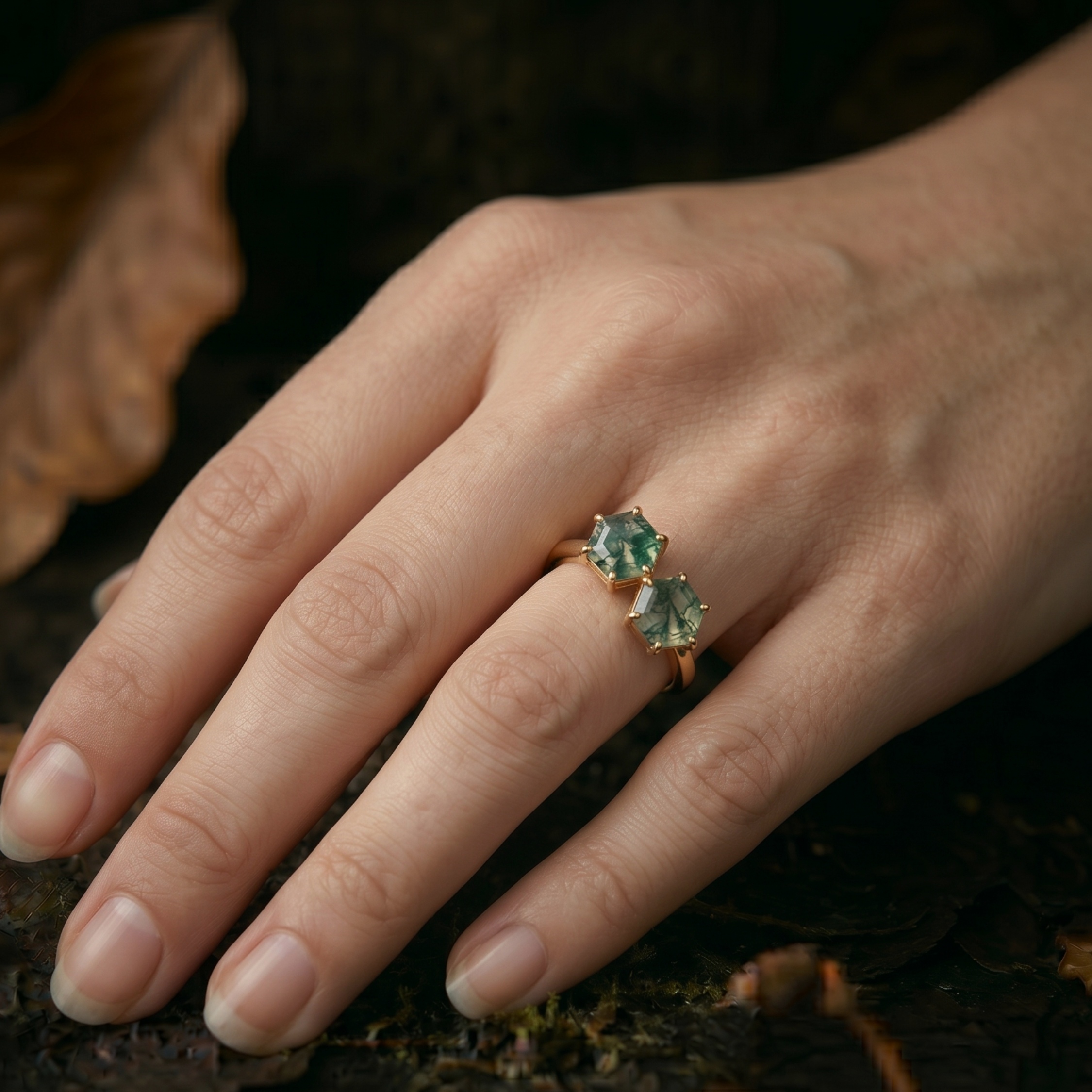 Unique Double Hexagon Cut Green Moss Agate Ring/Vintage Bezel Set Bridal Jewelry/Promise Engagement Ring/ Anniversary Birthday gift for her