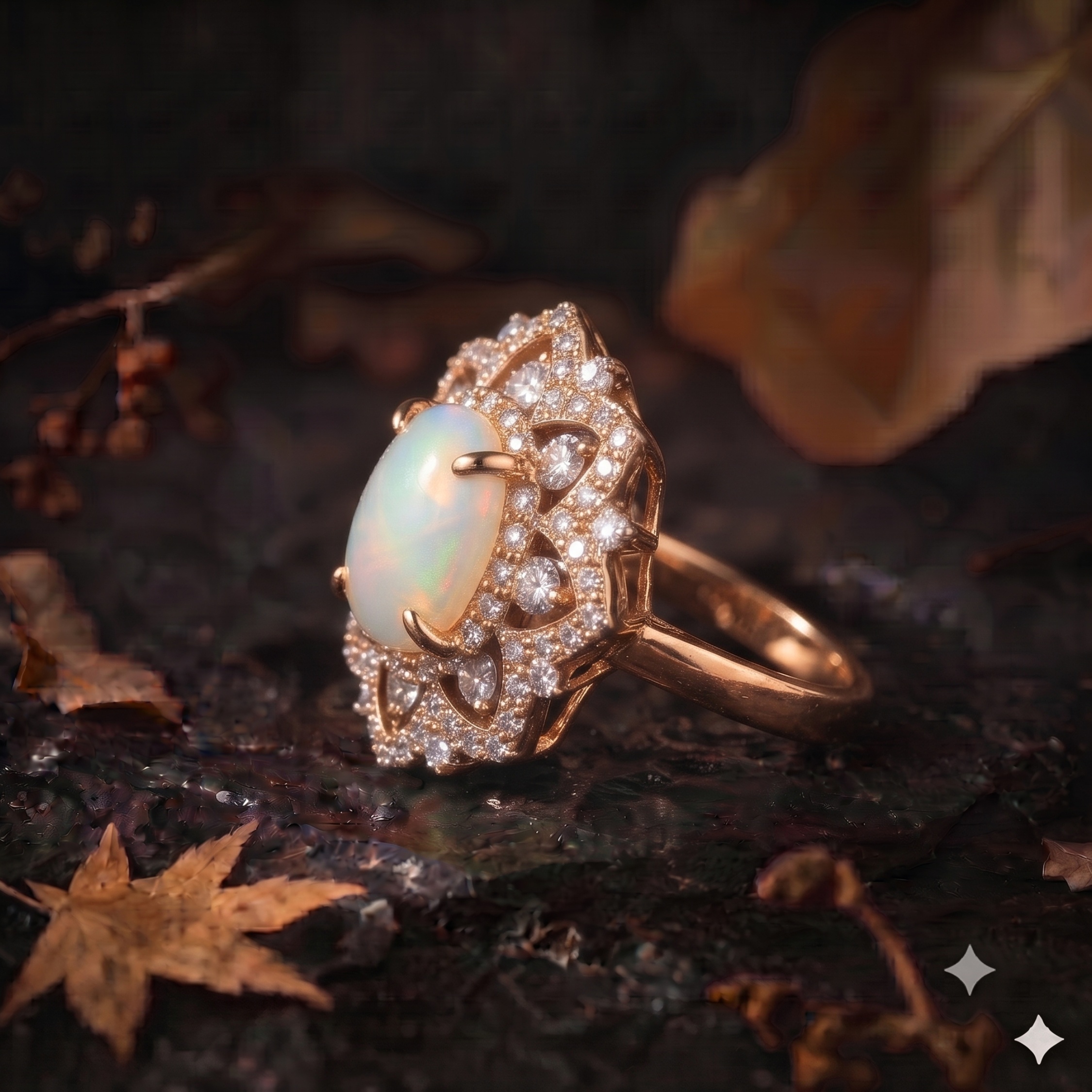 Unique Oval Cut White Opal Moissanite Engagement Ring, 14k White Opal Promise Wedding Ring for Women, Oval Opal Nature Inspired Ring Gift