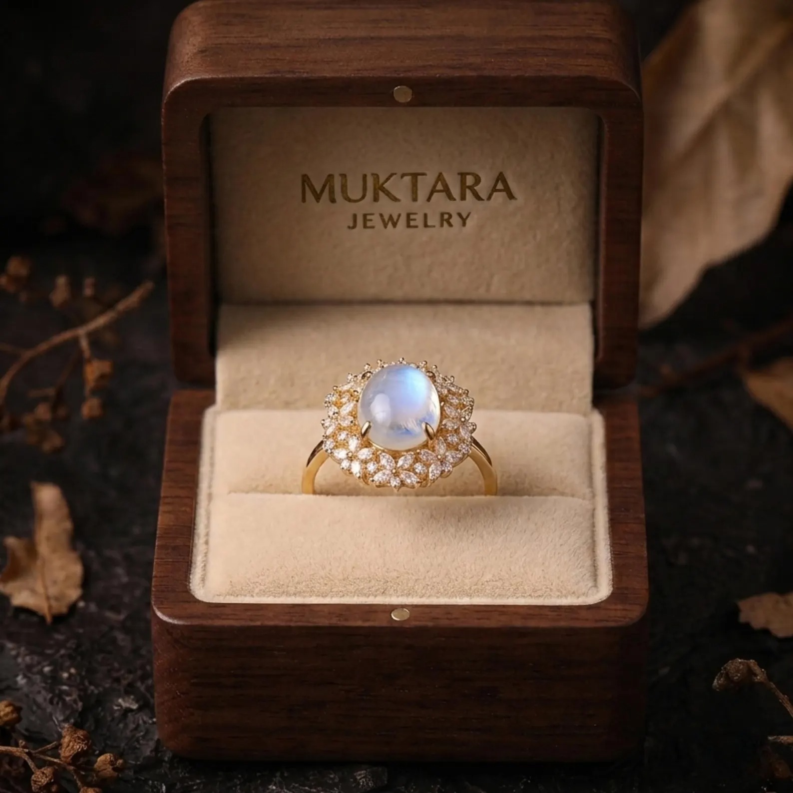 Unique Marquise Cut Flower Moissanite Engagement Ring, 14k Gold Blue Moonstone Floral Twist Promise Ring for Women Oval Nature Inspired Ring