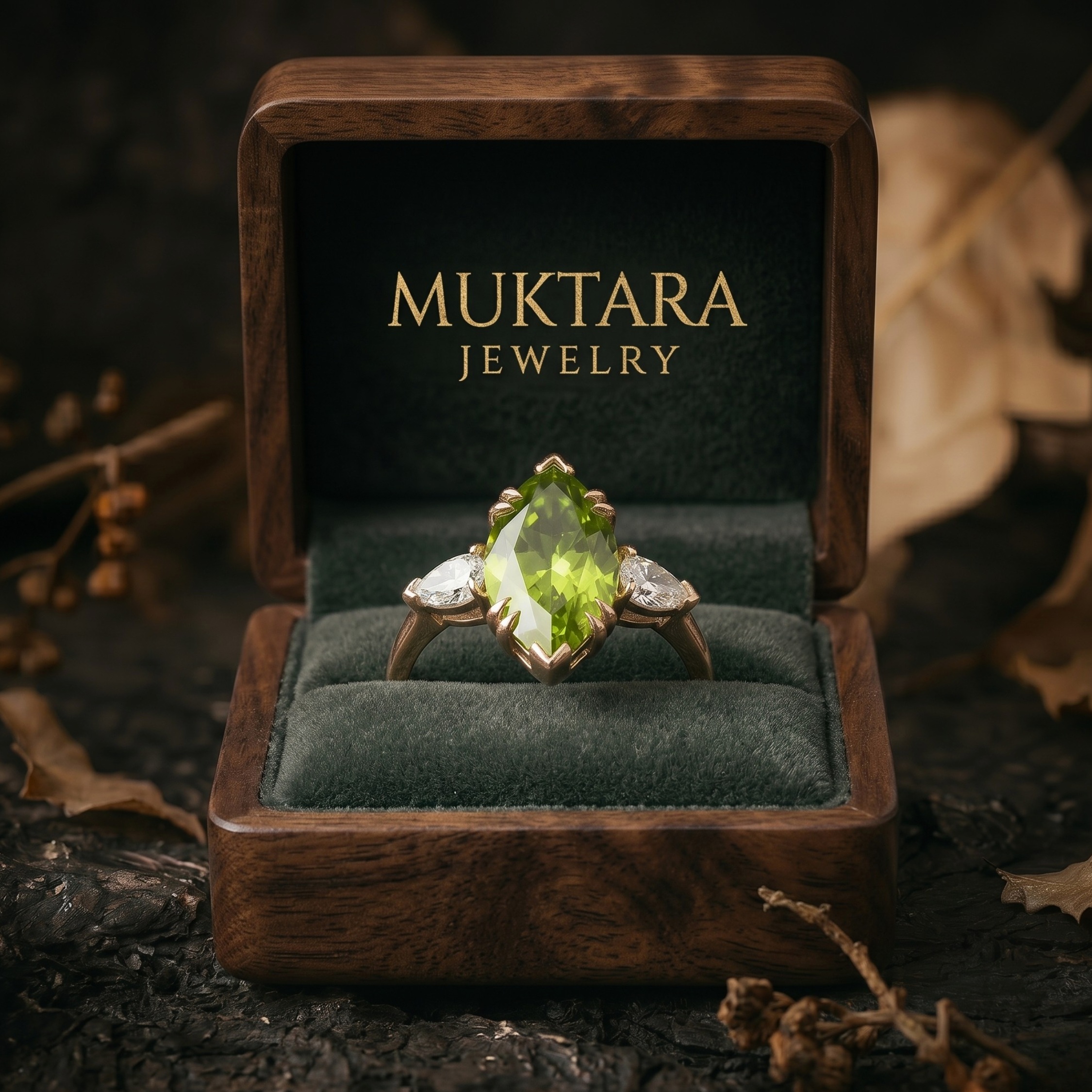 Marquise Cut Peridot Solitaire Engagement Ring, Moissanite Wedding Band, August Birthstone 14k Gold Art Deco Green Gemstone Gift For Mother
