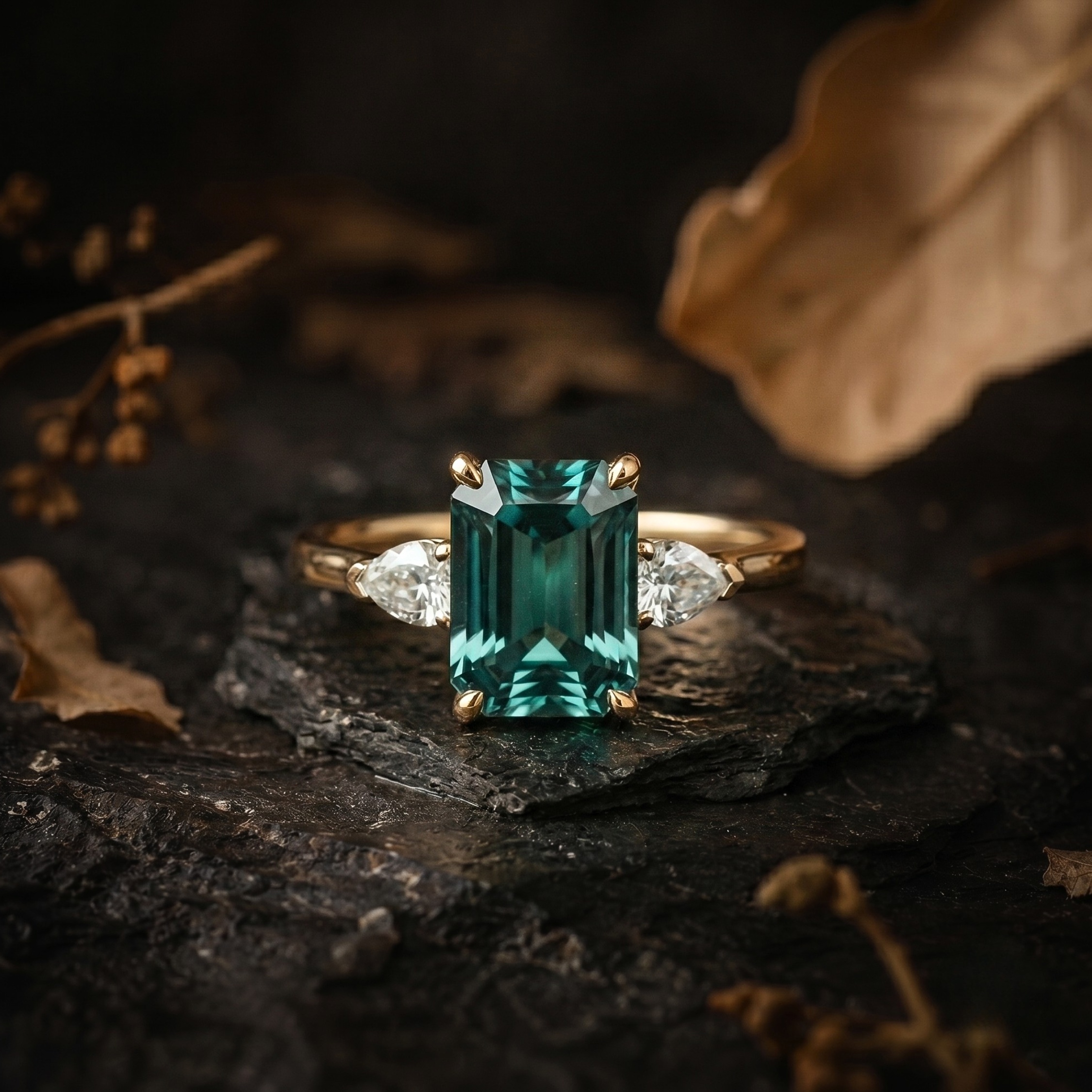 Emerald Cut Teal Montana Sapphire Engagement Ring, September Birthstone Promise Moissanite Wedding Ring, Anniversary Birthday Gifts For Her