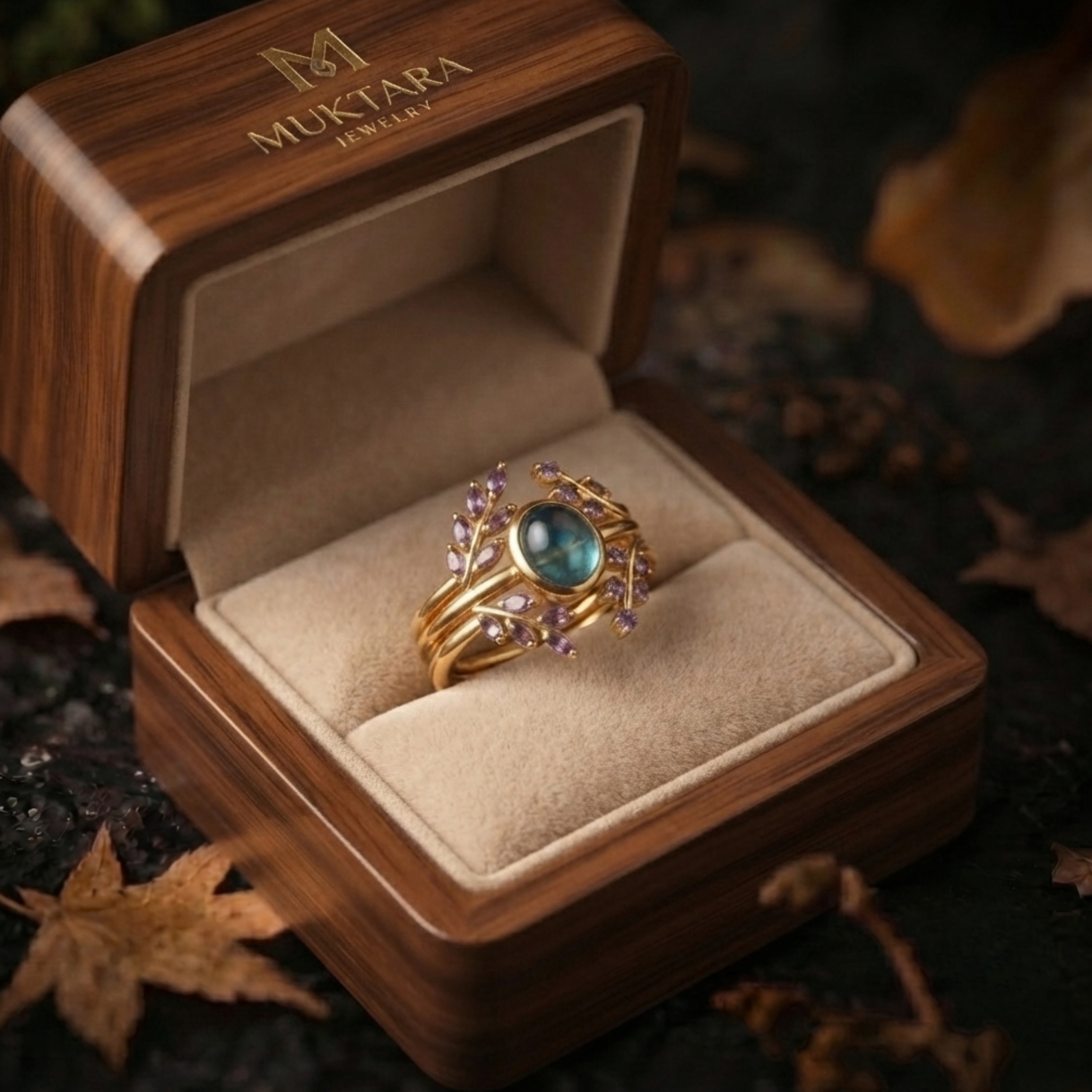 Unique Alexandrite Amethyst Engagement Ring, Vintage Style Triple Band Wedding Ring, Two Stone Bridal Jewelry, June February Birthstone Gift