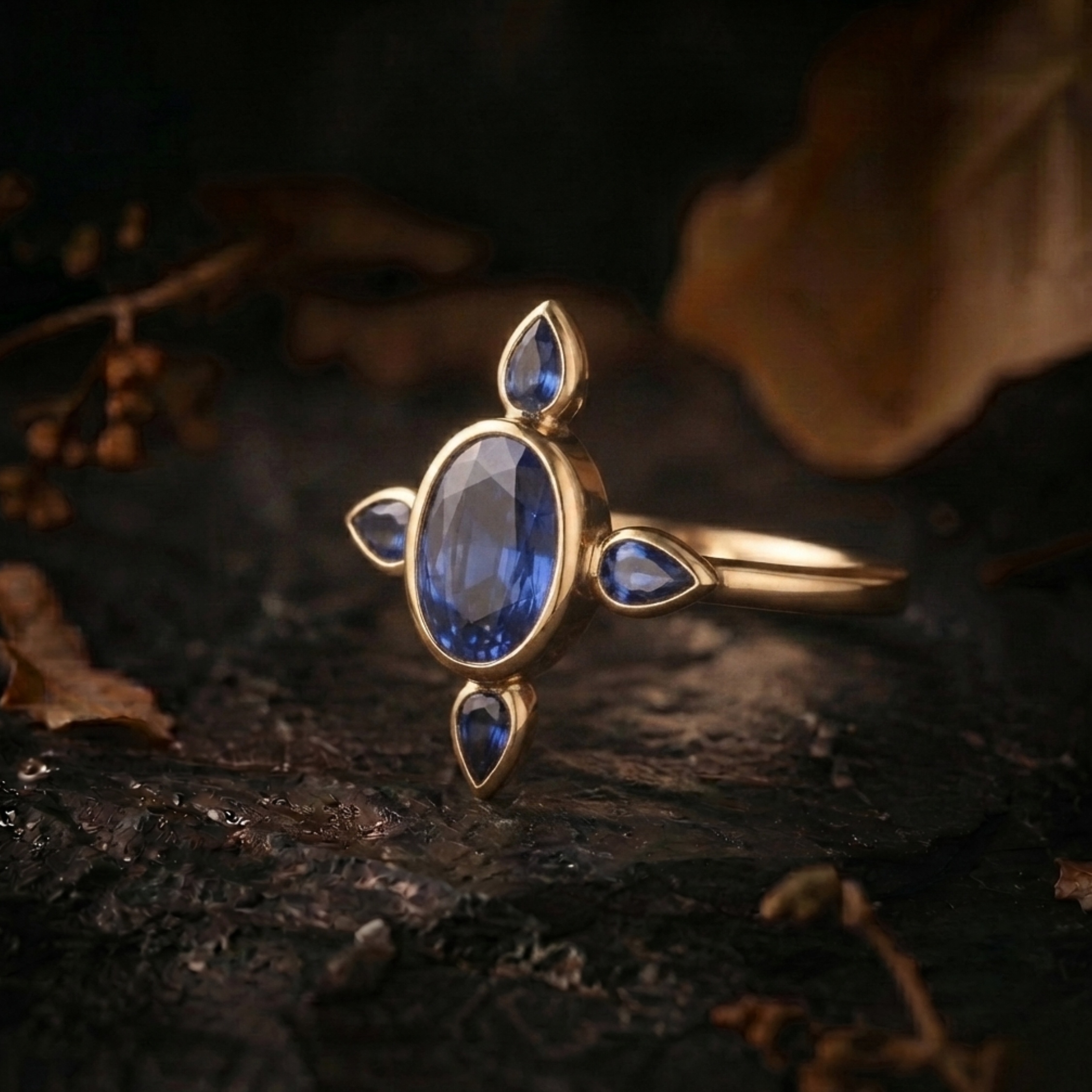 Genuine Blue Sapphire Engagement Ring/ 14k Gold Sapphire Halo Cluster Oval Ring/September Birthstone Gift/Promise Bridal Ring/Gift for Women